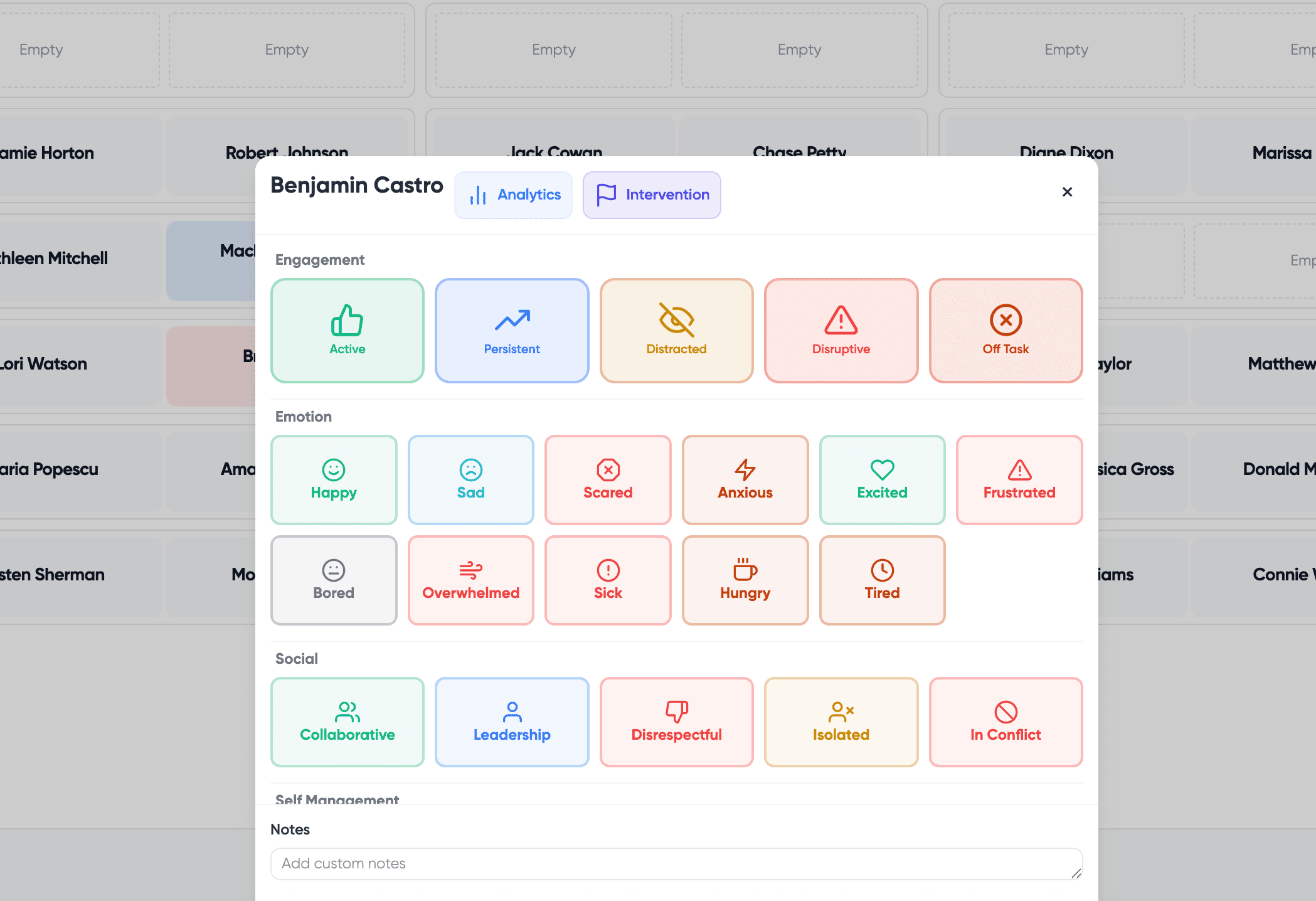 Sesiune ClassMap activă cu înregistrarea evenimentelor